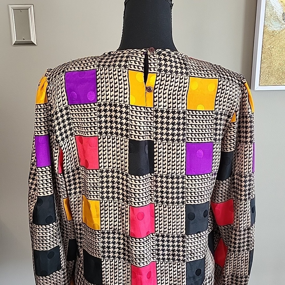 POET by Nicola Vintage 80's Bold Colorblock Retro Geometric Silky Blouse Size 12 - Picture 4 of 12